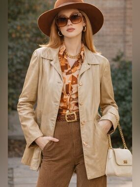 Vintage BEDOYA & SLY Tan Leather Jacket Retro Chic 70s